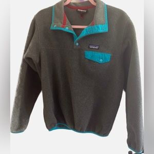 Patagonia synchilla lightweight snap t pull over grey/ blue fleece